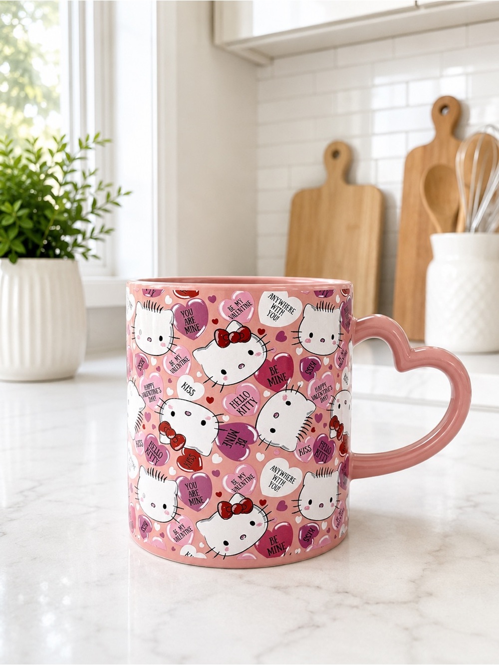 Hello Kitty Valentine’s Day Heart Handle Ceramic Mug | Pink Sanrio Coffee Cup